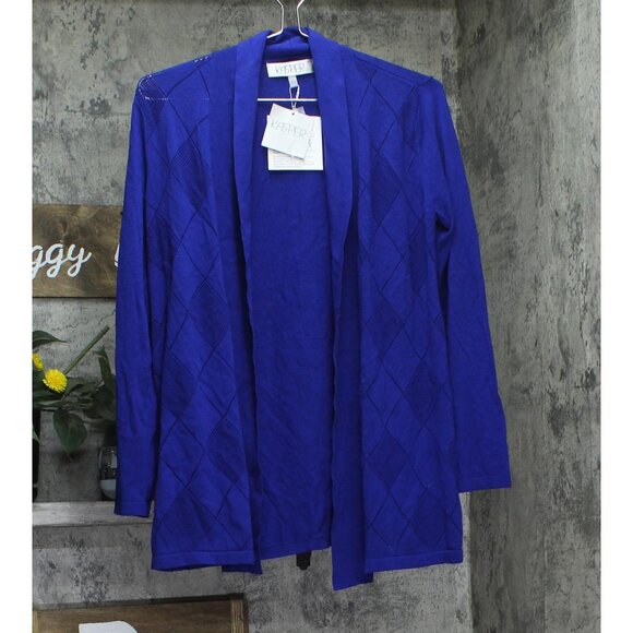 NWT Kasper Open Front Pointelle Pattern Knit Sweater Cardigan 10920021 Blue S - Picture 3 of 8